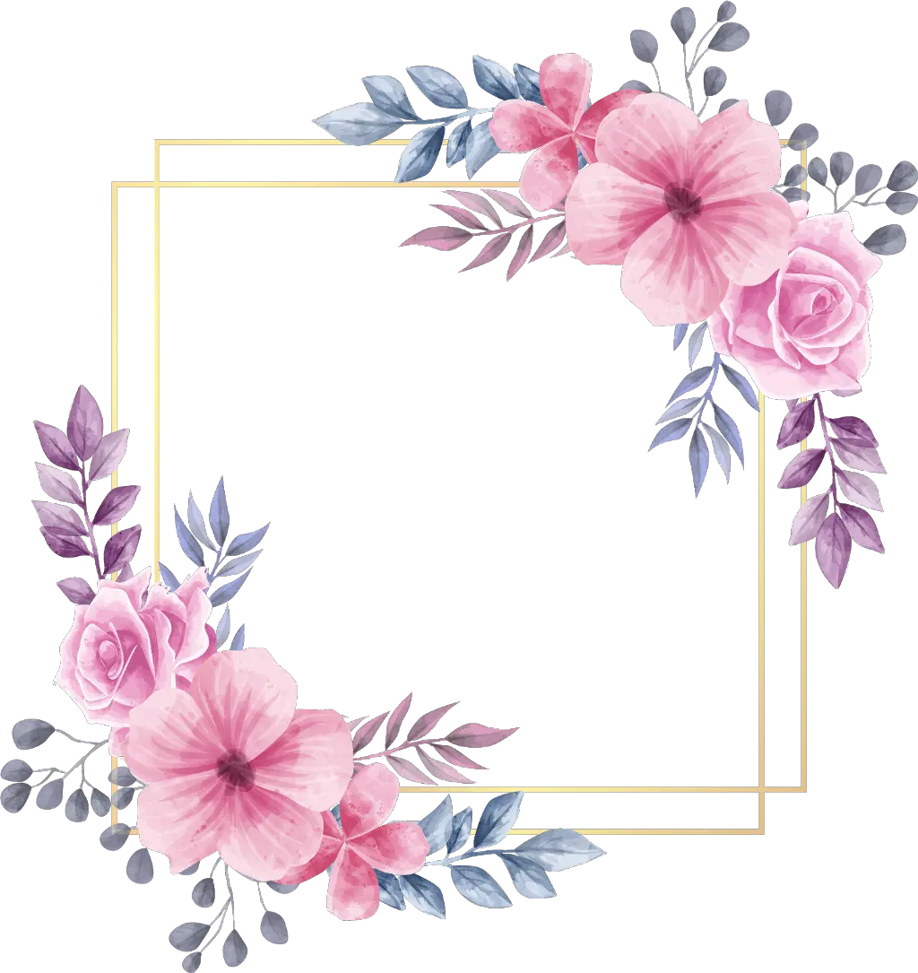 rose square flower floral frame gold glitter Vintage Flower Frame Png