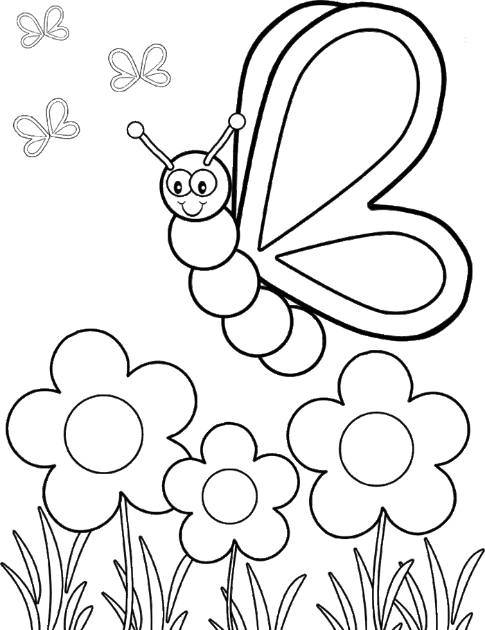 The Butterfly Flew Over The Flower Coloring Kids Preschool Printable Butterfly Coloring Pages