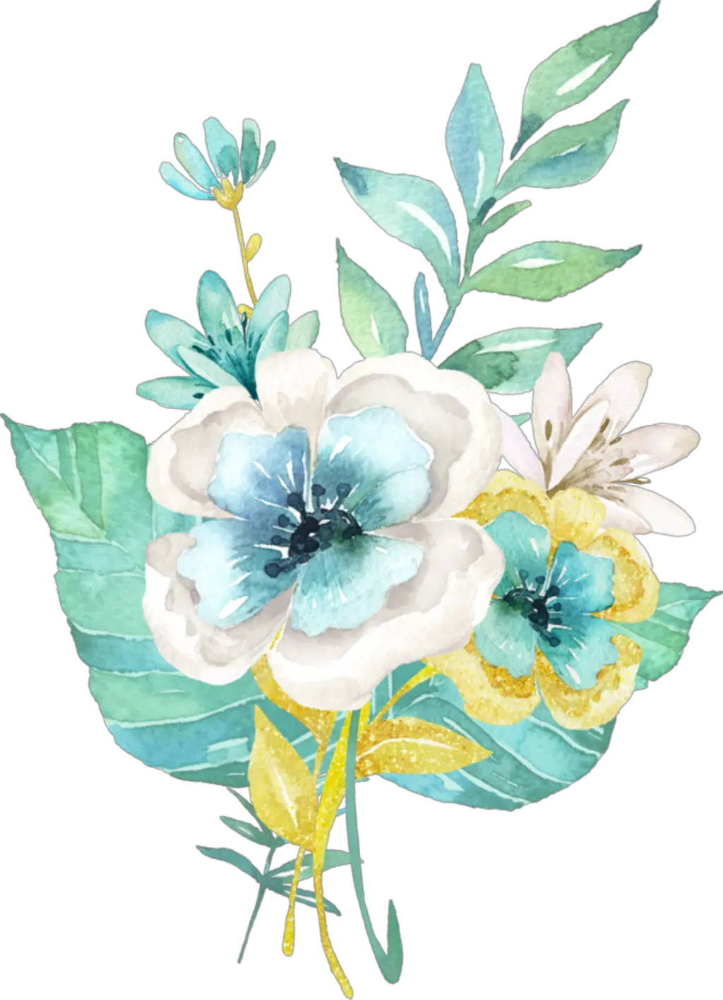 Aqua Mint Flowers Png Vector Watercolor Flower Png